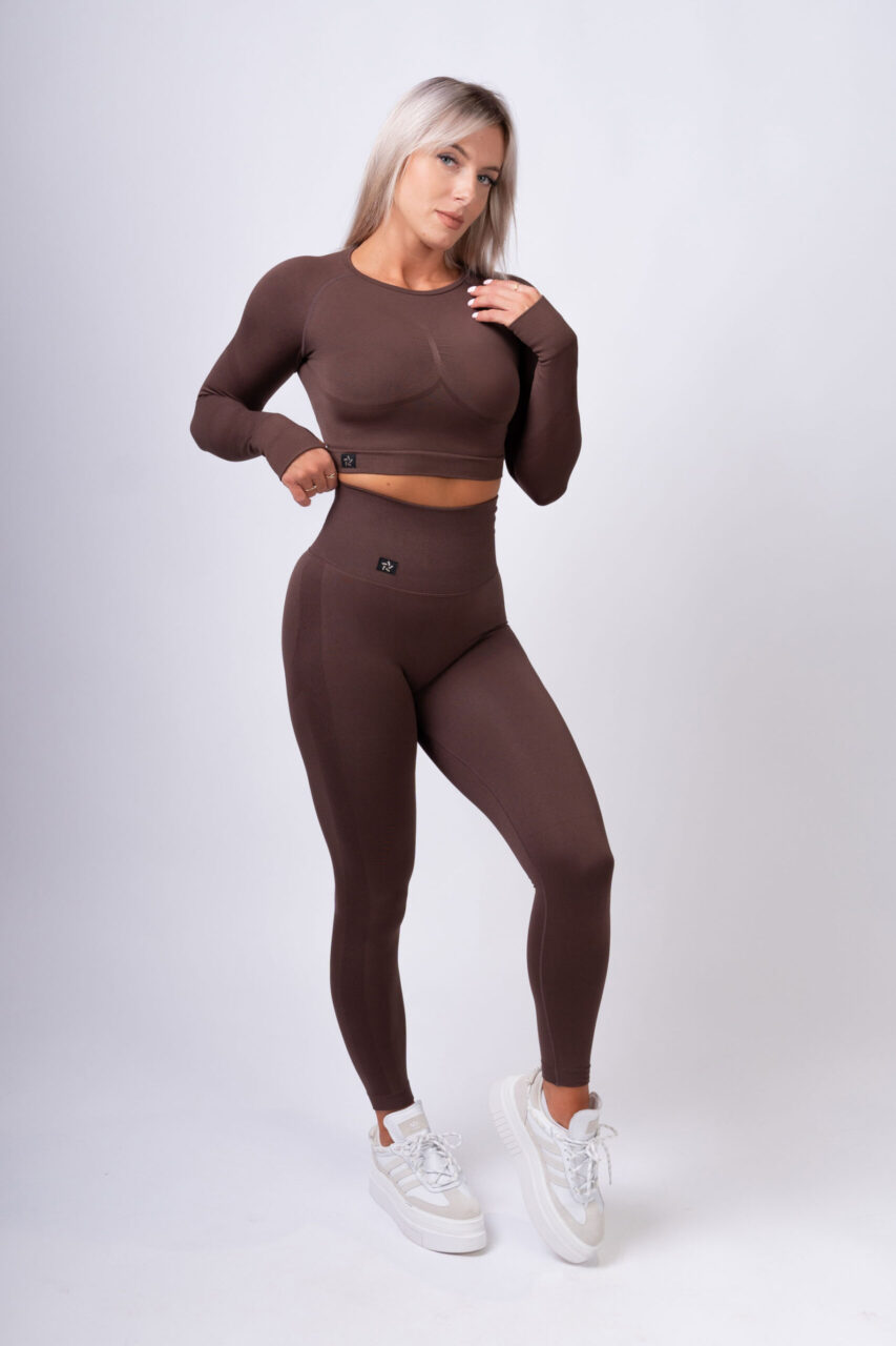 Legginsy bezszwowe push-up czekoladowe - obrazek 4