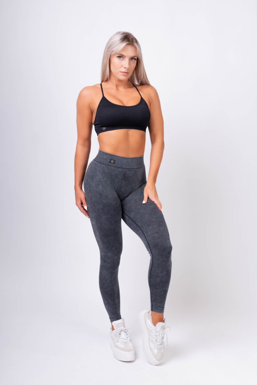 Legginsy bezszwowe V z marszczeniem szare - obrazek 2