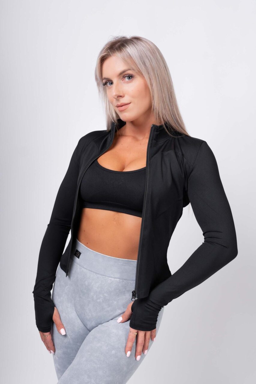 Sportowa bluza na zamek czarna - obrazek 4