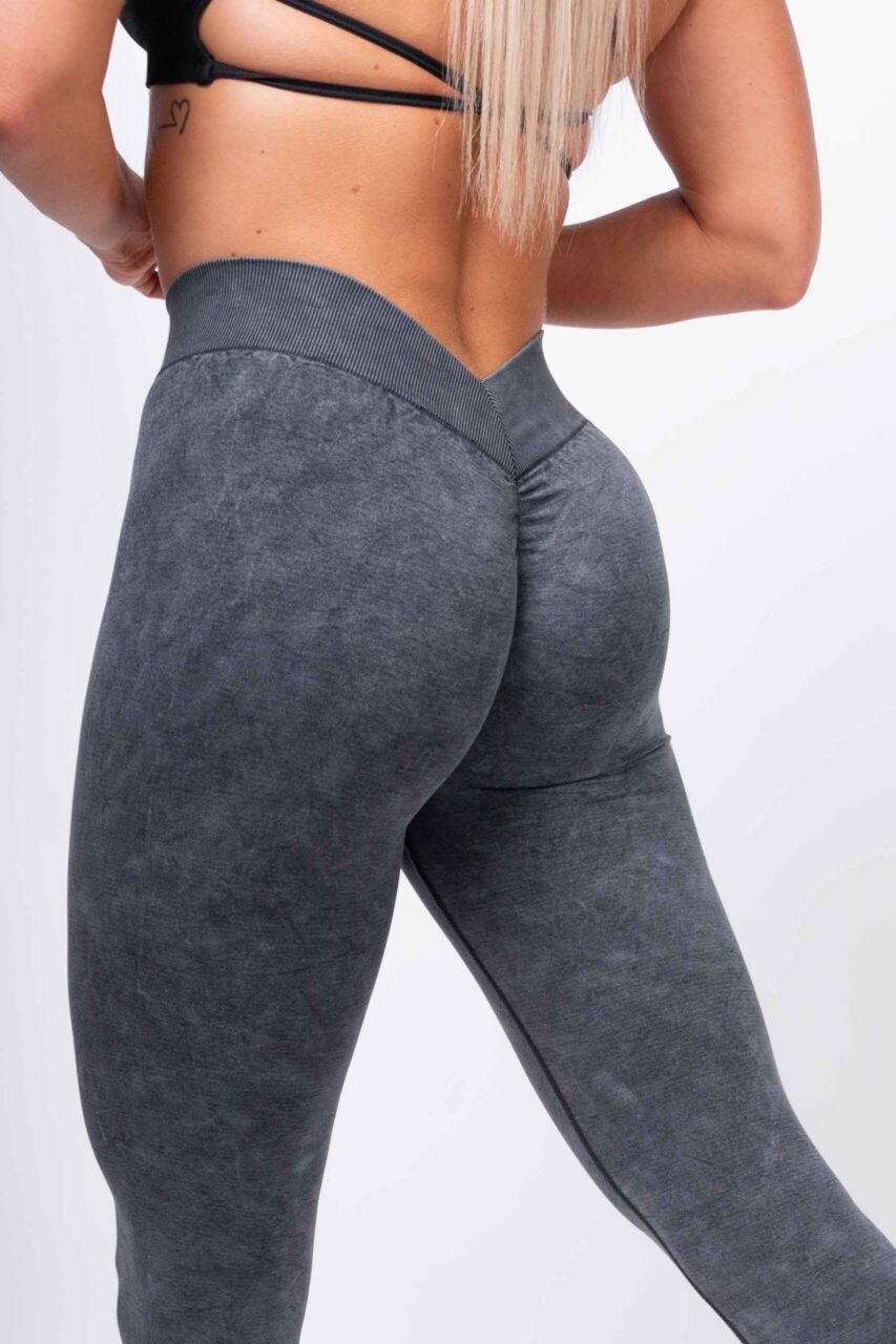 Legginsy bezszwowe V z marszczeniem szare