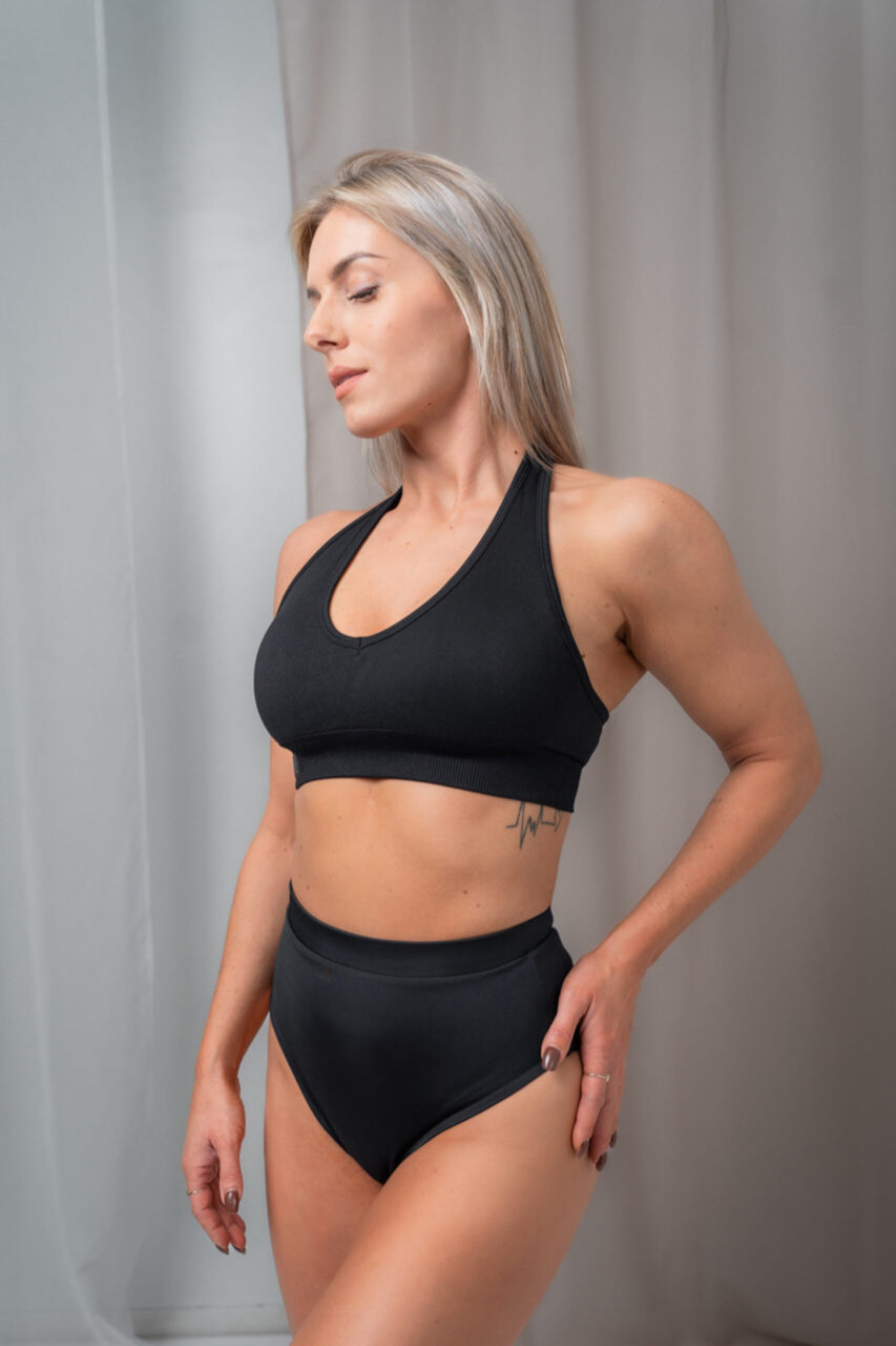 Top bezszwowy pole dance z odkrytymi plecami czarny - obrazek 3