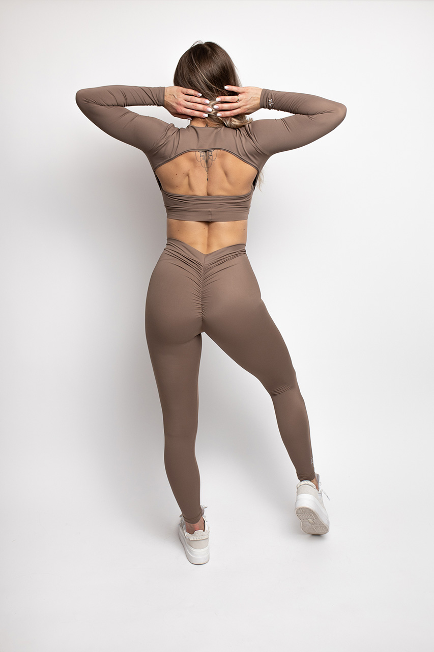 Zestaw top outdoor i legginsy high z marszczeniem brąz - obrazek 5